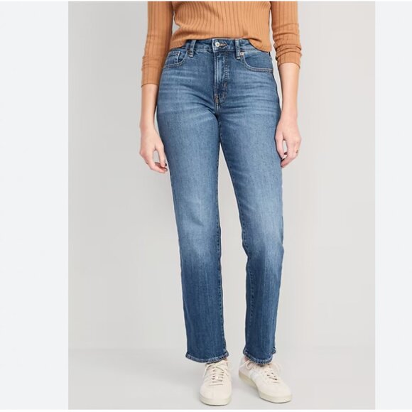 Old Navy Jeans High-Rise O.G. Straight Cherry Secret-Smooth Pockets Classic Blue - Picture 1 of 13